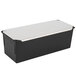 A black and silver rectangular loaf pan with a lid.