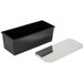 A black rectangular container with a silver rectangular lid.