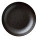 A black round Oneida Lava porcelain plate with specks.