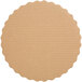A brown Enjay laminated corrugated cake circle with a scalloped edge.