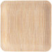 A close up of a Bamboo by EcoChoice square bamboo plate with a light brown stripe.