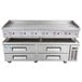 A Cooking Performance Group stainless steel countertop griddle with manual controls.