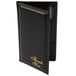 A black leather Menu Solutions guest check presenter with credit card pocket.