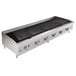 A Cooking Performance Group 72" gas lava briquette charbroiler with four knobs on a white background.
