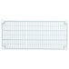 A white metal grid with rectangular bars and blue handles.
