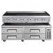 A large stainless steel Cooking Performance Group gas radiant charbroiler with drawers on a counter.