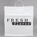 A white plastic shopper bag with black text that reads "Fresh Flavor"