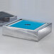 An American Metalcraft square stainless steel crate with a blue lid and a silver base.