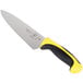 A Mercer Culinary Millennia Colors chef knife with a yellow handle.