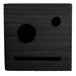 A black square wood block with holes in it.