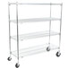 A Metro chrome wire shelving unit with polyurethane casters.