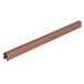 A brown metal bar with a copper colored metal strip on one end and a long wooden handle on a white background.