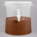 A translucent plastic beverage dispenser with a brown base and white lid.