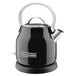 A black and stainless steel KitchenAid electric kettle.