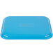 A blue rectangular Cambro tray with a white label.