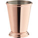 A copper Barfly mint julep cup with a beaded rim.