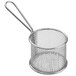 An American Metalcraft stainless steel mini round fry basket with a handle.
