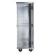 A stainless steel 40 Pan End Load Enclosed Bun/Sheet Pan Rack with wheels and a door.