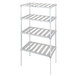 An adjustable aluminum T-bar shelf with four shelves.