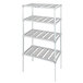 A white metal Channel E-Channel shelf with shelves.