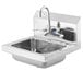 A stainless steel sink with a Regency faucet and Regency wrist handles.