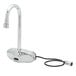 A T&S chrome wall-mounted ChekPoint sensor faucet with a rigid gooseneck spout and black sensor.