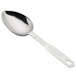 A silver stainless steel Vollrath 1/3 cup measuring scoop with a handle.