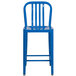 A blue metal Flash Furniture counter height stool with a slat back.
