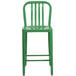 A green metal Flash Furniture counter height stool with a slat back.