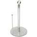 A silver metal American Metalcraft stainless steel round paper towel holder with a card holder.