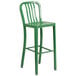 A Flash Furniture green metal bar stool with a backrest.