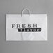 A white rigid plastic shopper bag with black "Fresh Flavor" text on it.