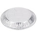 A round aluminum foil pie pan with a round silver rim.