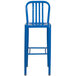 A blue metal Flash Furniture bar stool with a vertical slat back.