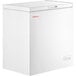 A white Galaxy CF5 commercial chest freezer with a white label on the door.