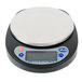 A black and silver Globe GPS5 portion scale with a circular ingredient bowl.
