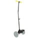 A black and yellow wheeled cart with a long metal pole and a hook.