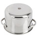 An American Metalcraft stainless steel mini pot with handles and a lid.