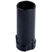 A black plastic cylinder with a white cap and a hole in it.