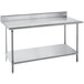 An Advance Tabco stainless steel work table with undershelf and backsplash.