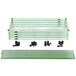 A Metroseal 3 wire shelf with green plastic clips and black plastic sleeves.