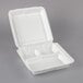 A white Dart foam container with three compartments.