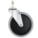 A black and white swivel stem caster for a utility cart with a metal wheel.