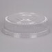 A clear plastic round high dome lid for a container.