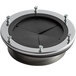 A round metal InSinkErator adapter with black and silver metal rings.