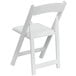A white Flash Furniture folding chair with a wooden seat and white cushion.