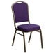 A Flash Furniture purple fabric banquet chair with a metal frame.