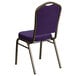 A purple Flash Furniture banquet chair with a gold vein metal frame.