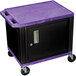 A black and purple Luxor Tuffy A/V cart with a locking cabinet.