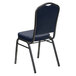 A blue Flash Furniture banquet chair with a black crown back and silver metal legs.